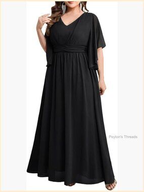 Plus Size A-Line Chiffon Maxi Formal Dress V-Neck Empire Waist
